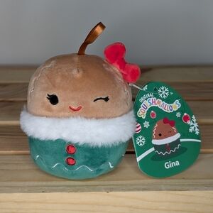 Squishmallow Gina Gingerbread 4" Plush Ornament Brown Red Green Christmas NWT
